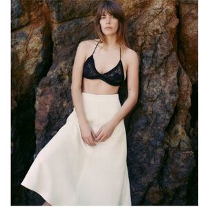 Zara limited edition linen blend crochet pocket Cream A-Line Skirt